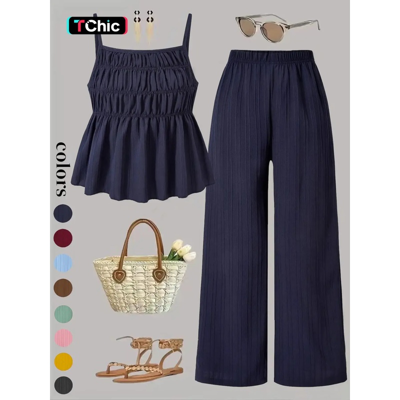 Street Fashion Events - Two-Piece Set Women's Solid Color Cami