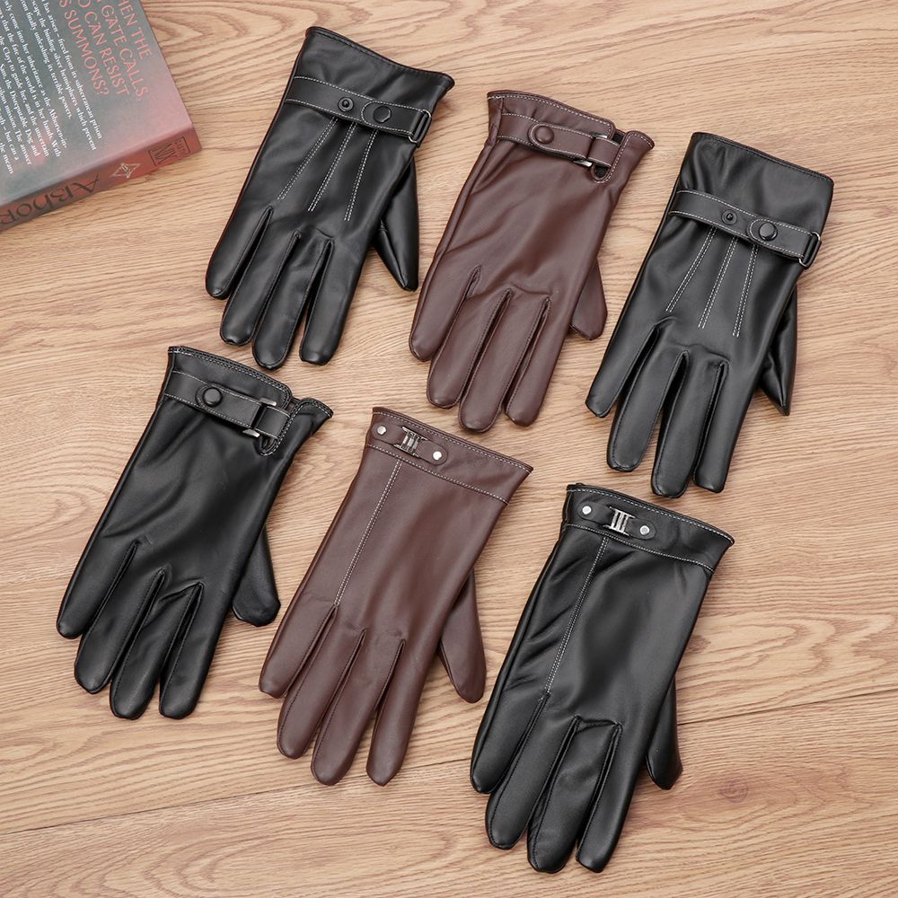 Street Fashion Gloves - Men's Fleece Thermal Leather Gloves Winter