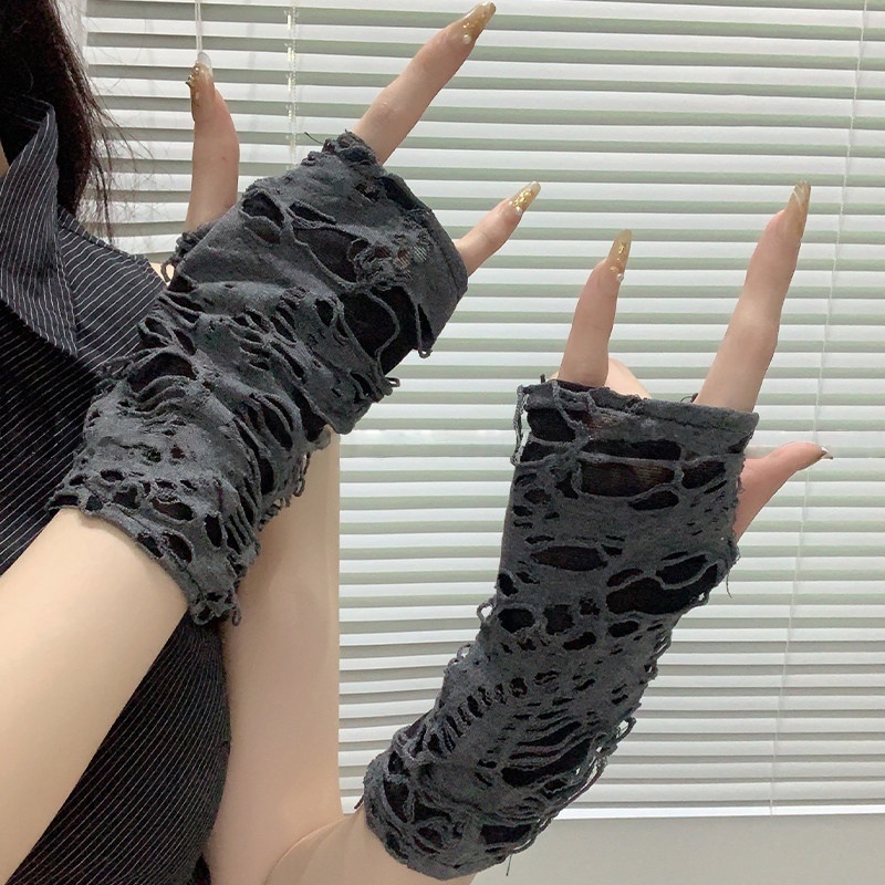 Street Fashion Gloves - Yueqiu Girl Alt Fashion Ripped Mesh