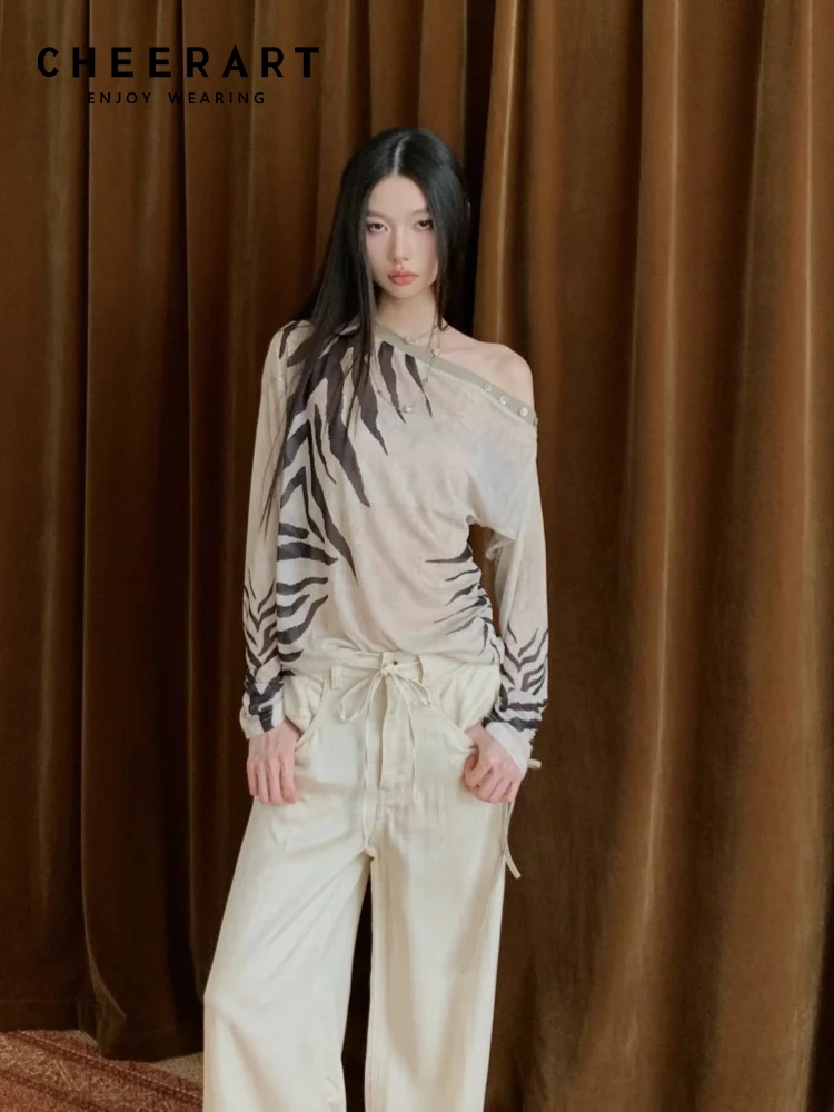 Street Fashion Fall 2025 - CHEERART Zebra Off Shoulder Designer Long