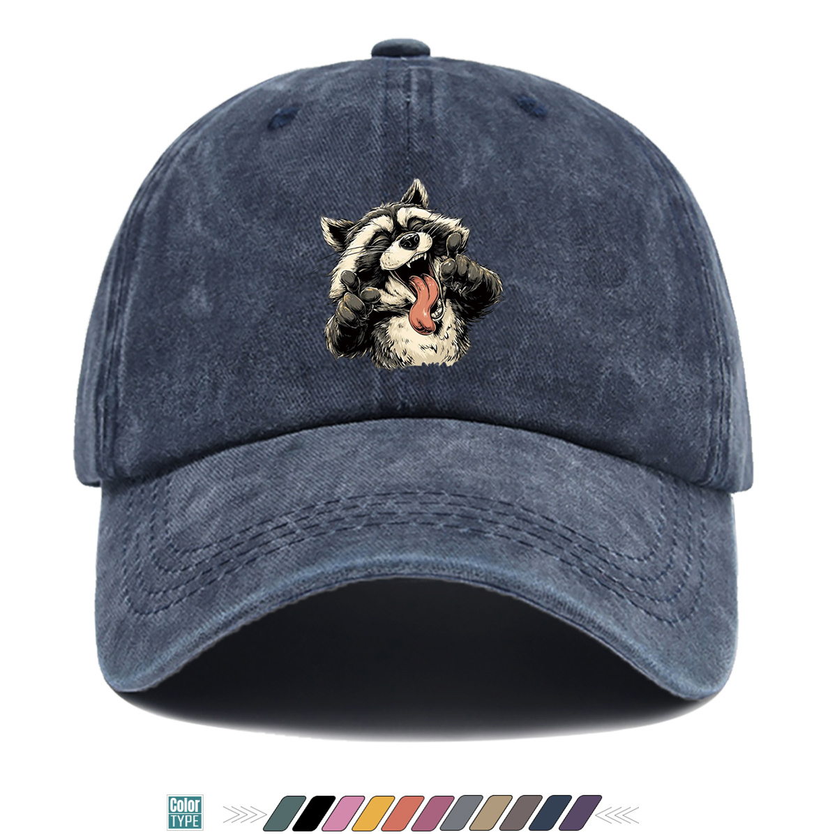 Quirky Street Fashion - 1pc Quirky Grinning Raccoon Print Baseball