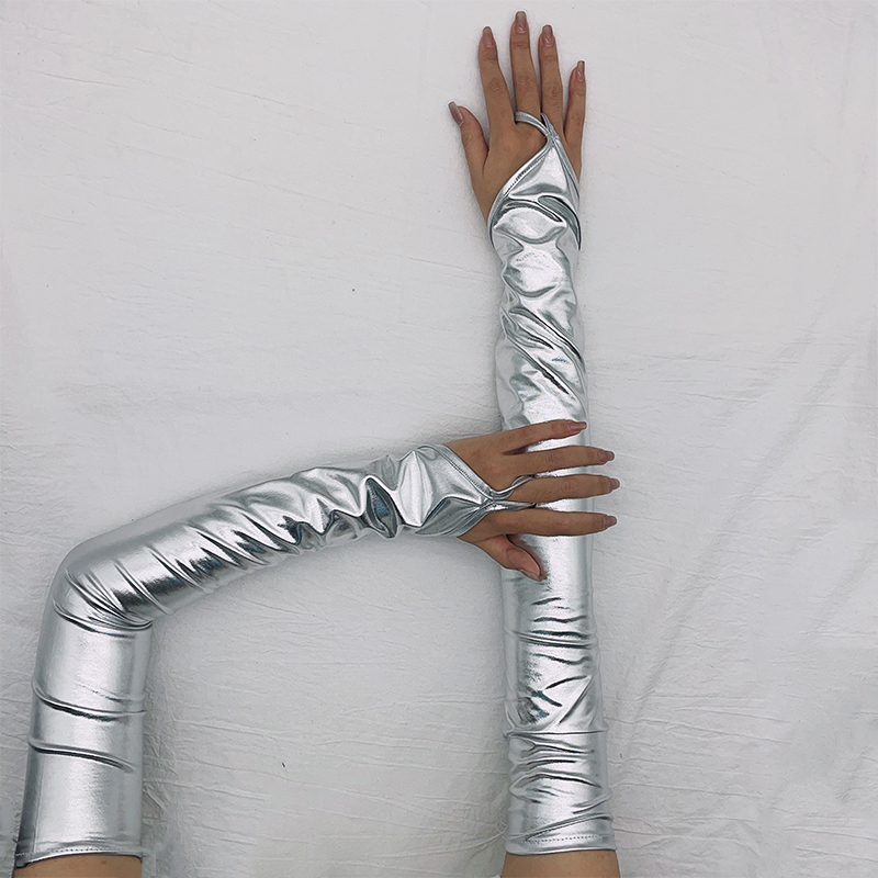 Street Fashion Gloves - Lacquer Leather Hook Finger Long Gloves