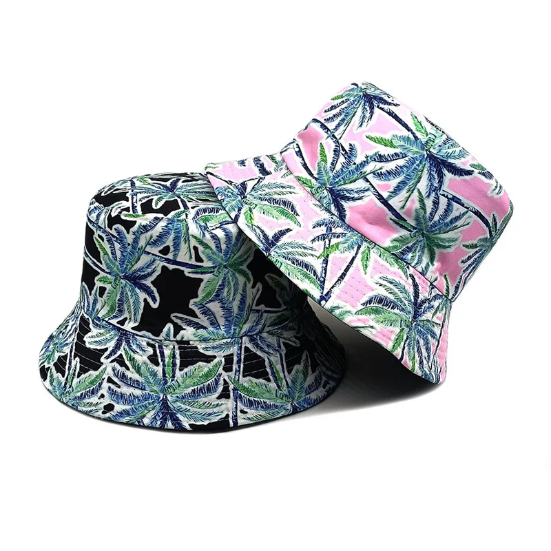 Bucket Hat Embroidered - Four Seasons Polyester Cartoon Tree Print