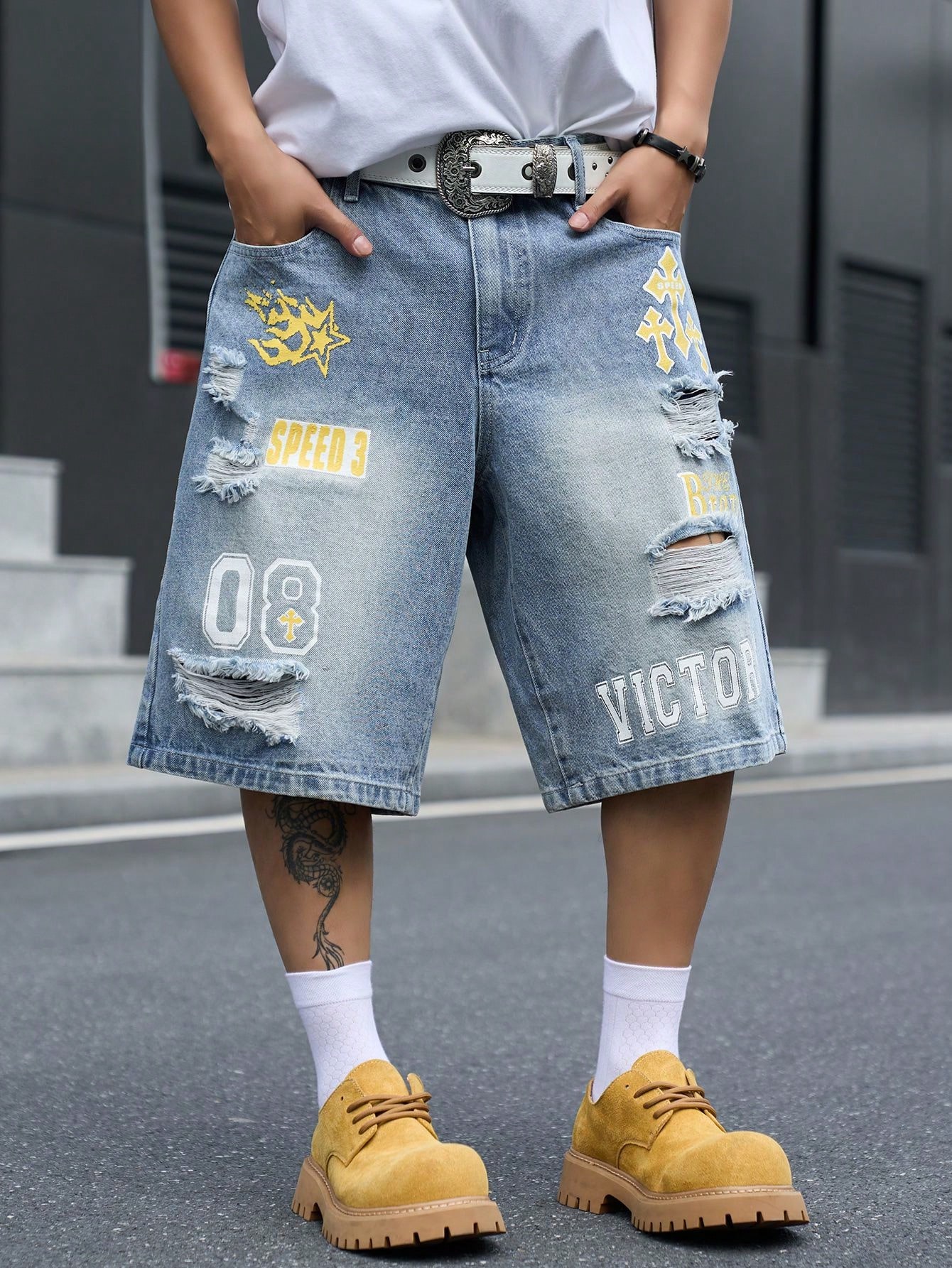 Street Fashion Types - Men's Loose Fit Denim Bermuda Shorts,