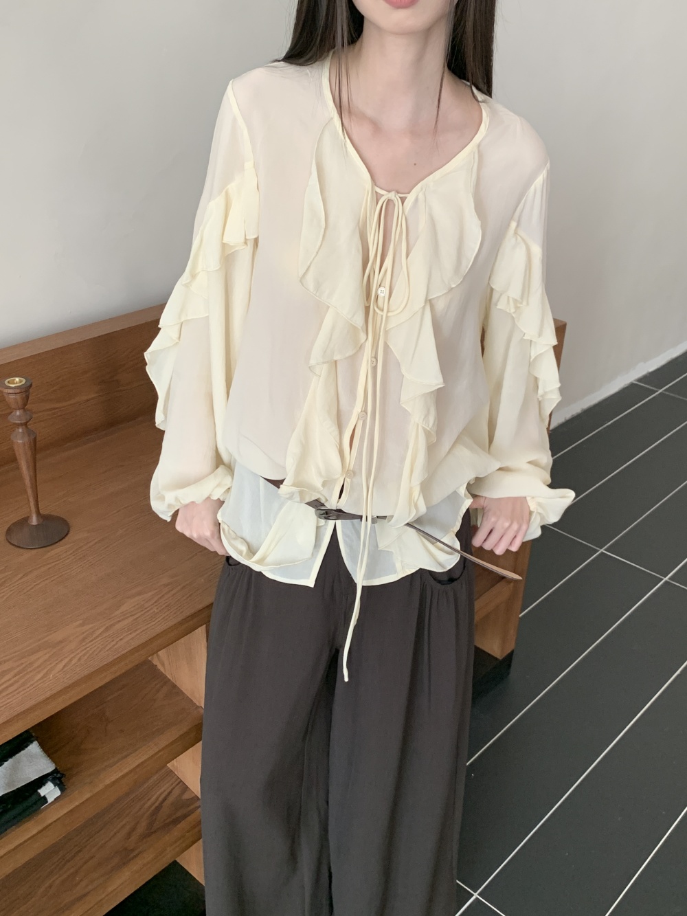 CHEERART Ruffles V Neck Tie Fr - Street Fashion Fall 2025 ulasan dan harga