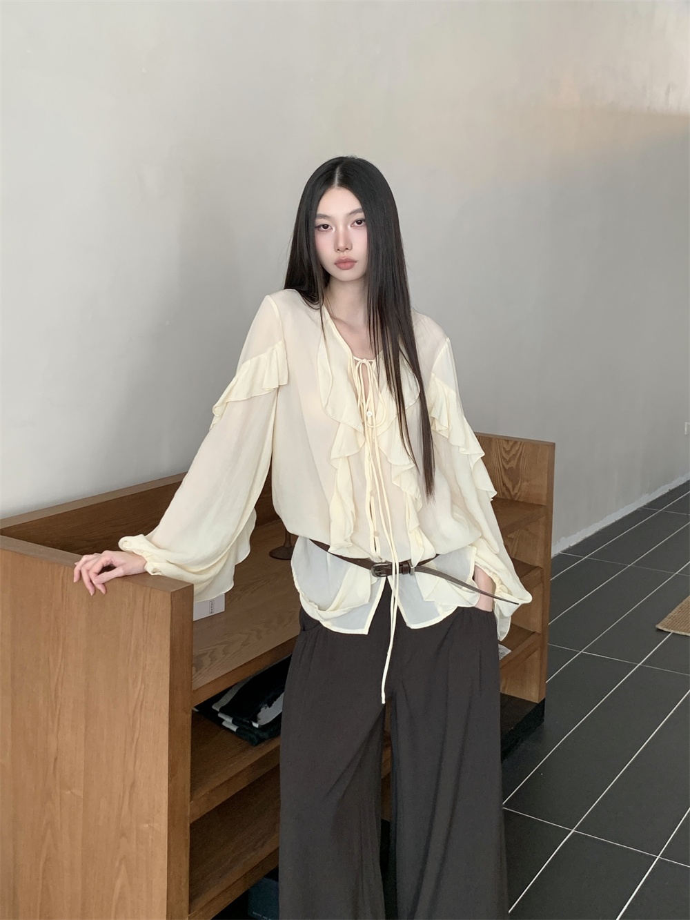 CHEERART Ruffles V Neck Tie Fr - Street Fashion Fall 2025 ulasan dan harga