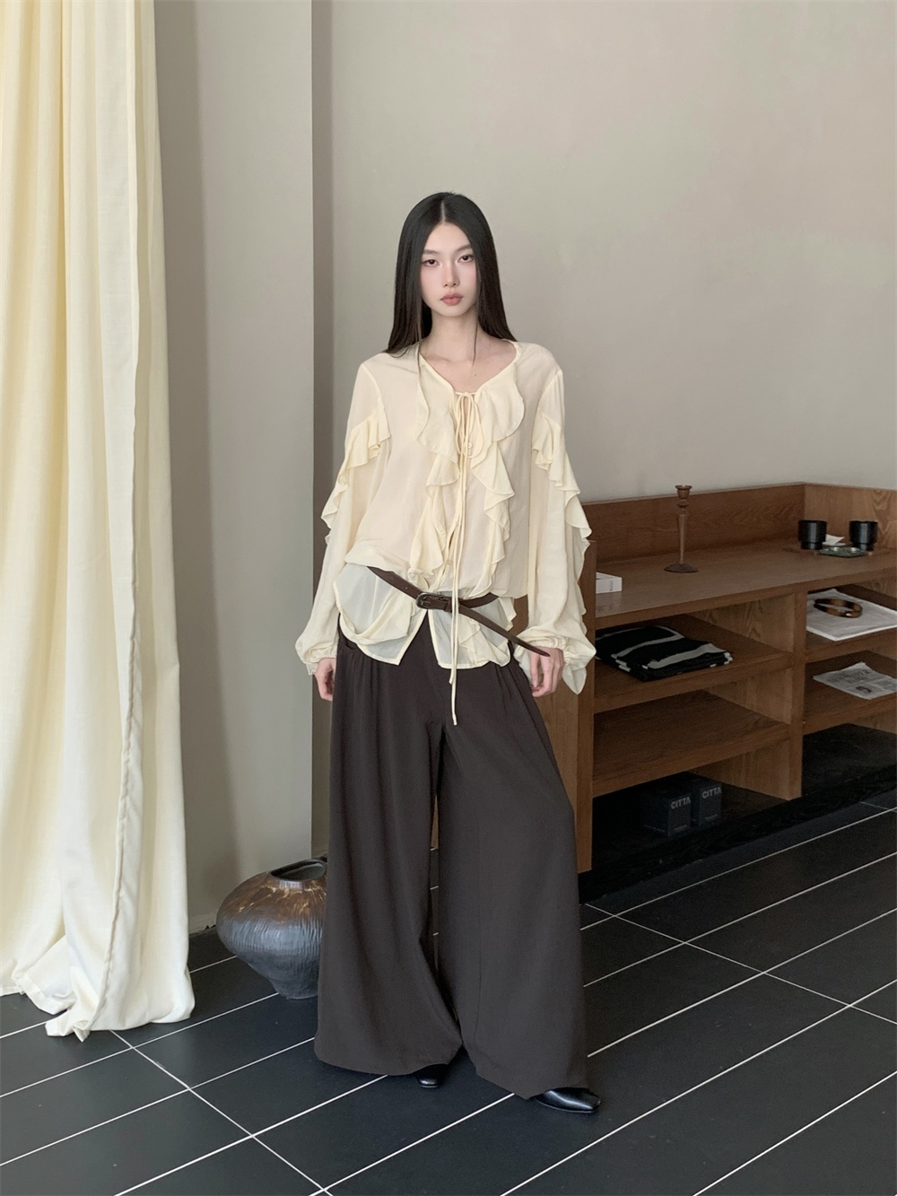 CHEERART Ruffles V Neck Tie Fr - Street Fashion Fall 2025 ulasan dan harga