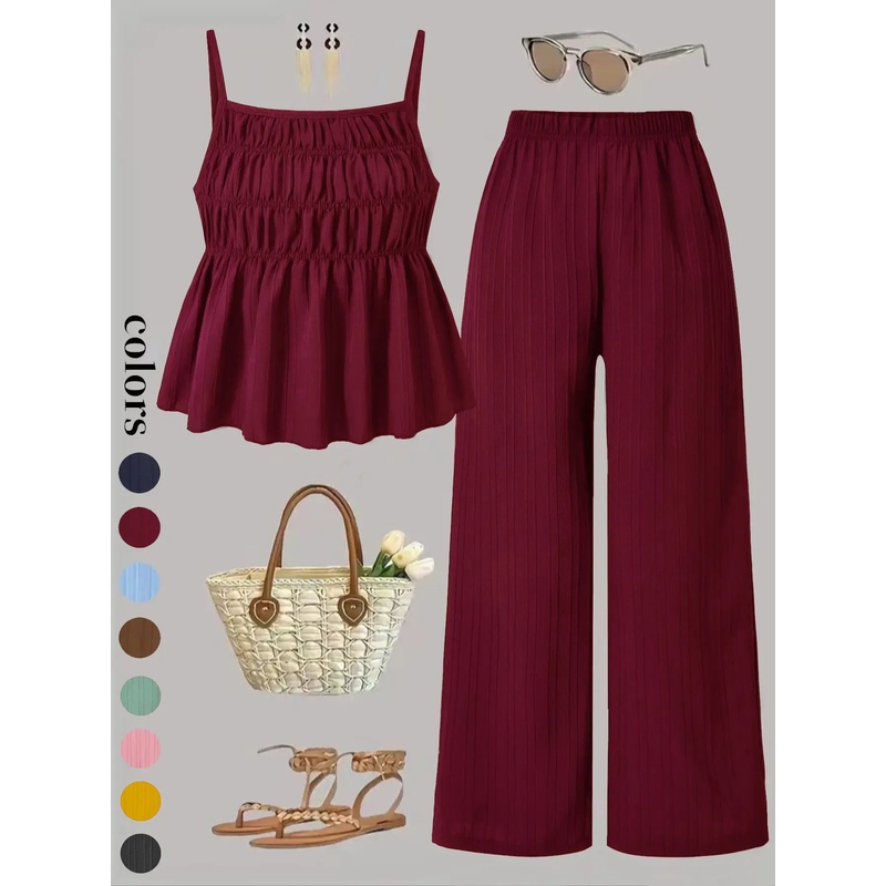 Two-Piece Set Women's Solid Co - Street Fashion Events ulasan dan harga