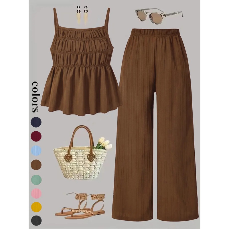 Two-Piece Set Women's Solid Co - Street Fashion Events ulasan dan harga