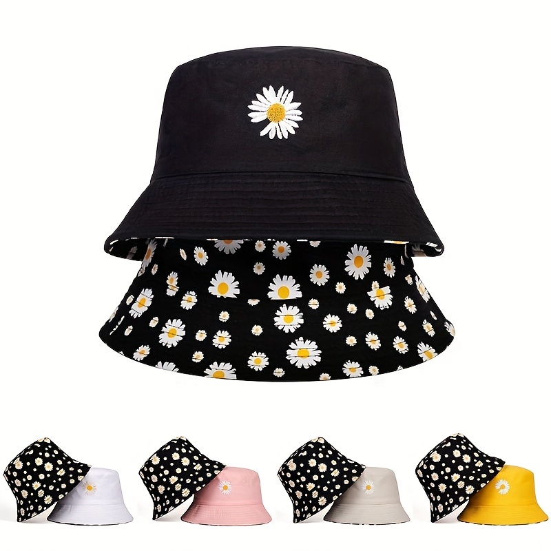 Summer Daisy Double-Sided  Buc - Bucket Hat Embroidered ulasan dan harga