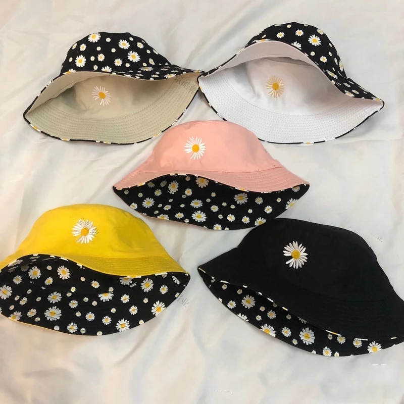 Summer Daisy Double-Sided  Buc - Bucket Hat Embroidered ulasan dan harga