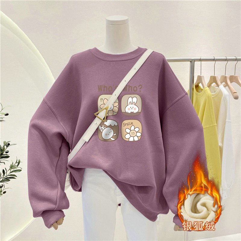 Women Lazy Style Crew Neck Swe - Oversized Crewneck Fleece ulasan dan harga