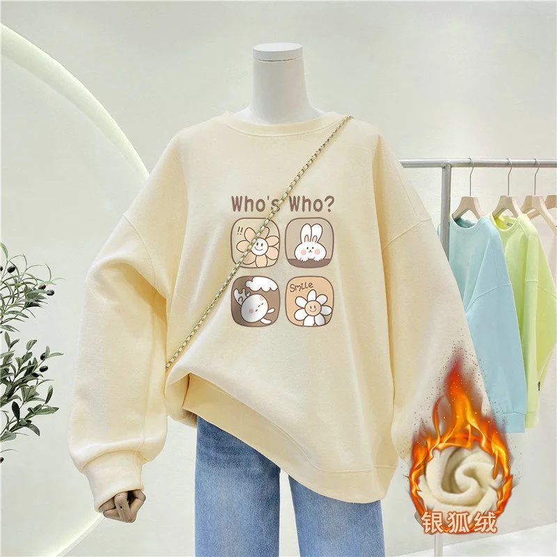 Women Lazy Style Crew Neck Swe - Oversized Crewneck Fleece ulasan dan harga