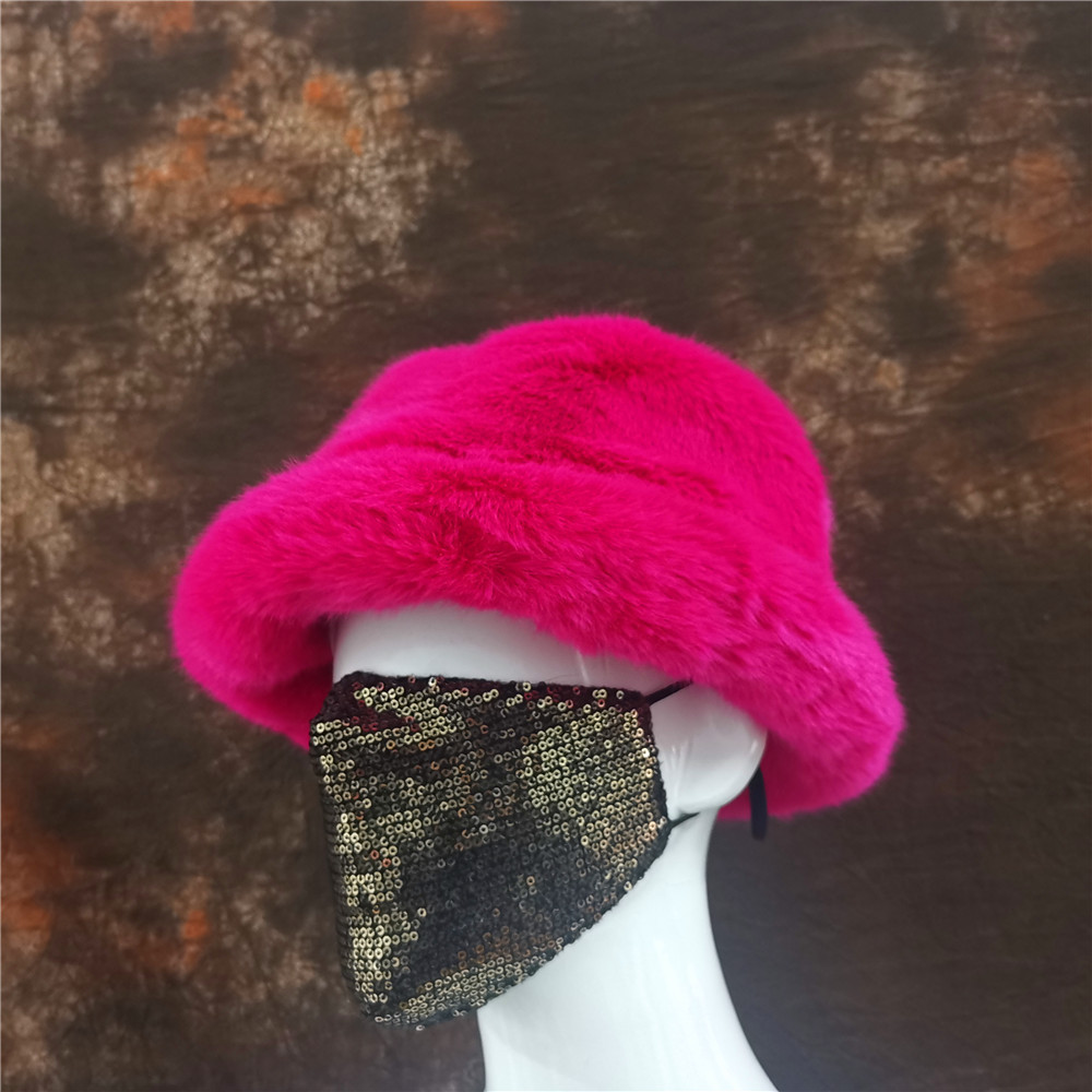 Fluffy Artificial Fur Bucket H - Bucket Hat Embroidered ulasan dan harga