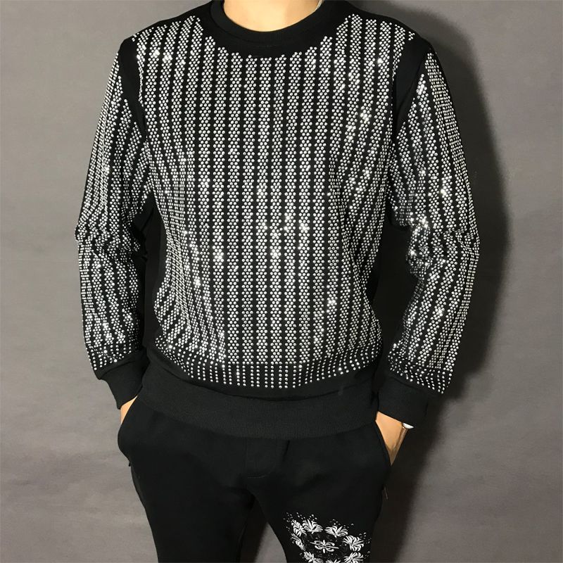 Men Luxury Rhinestone Crew Nec - Oversized Crewneck Fleece ulasan dan harga