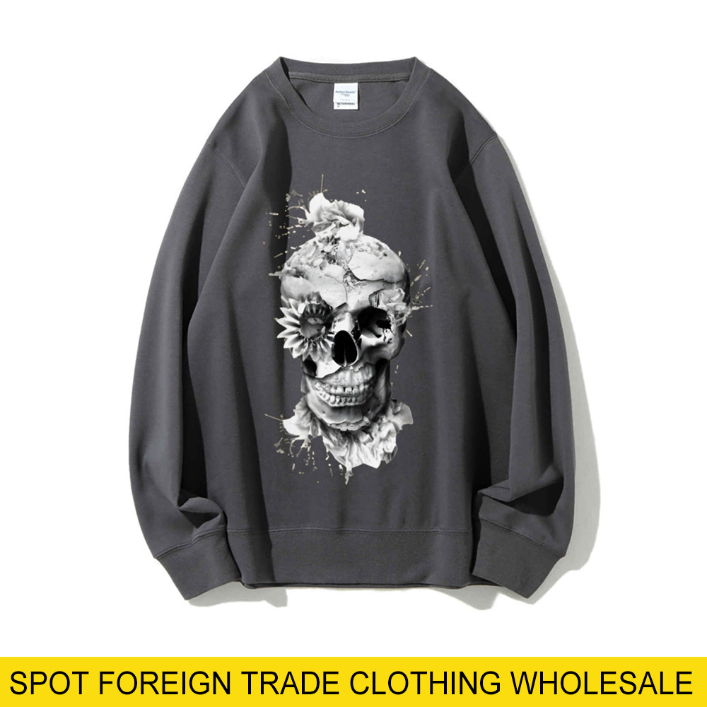 Skull Print Oversized Sweatshi - Oversized Crewneck Fleece ulasan dan harga