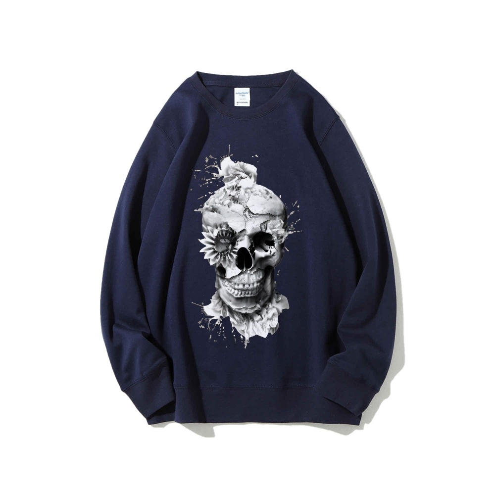 Skull Print Oversized Sweatshi - Oversized Crewneck Fleece ulasan dan harga