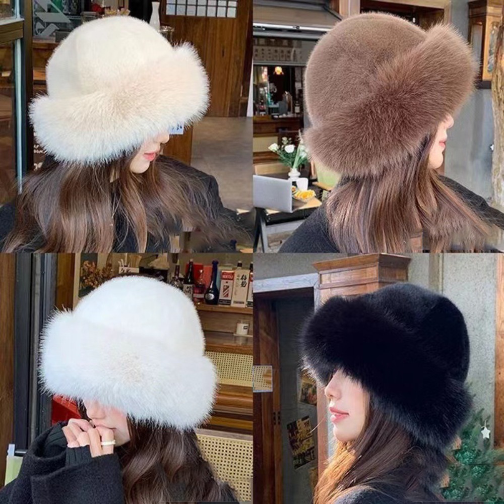Women's Fluffy Fur Bucket Hat  - Bucket Hat Embroidered ulasan dan harga