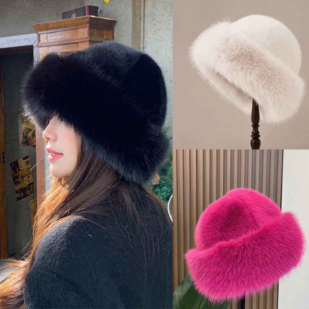 Women's Fluffy Fur Bucket Hat  - Bucket Hat Embroidered ulasan dan harga