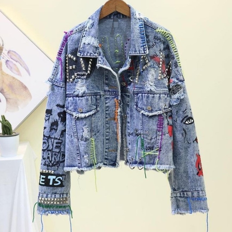 Trendy Graffiti Casual Denim S - Street Fashion Graffiti ulasan dan harga
