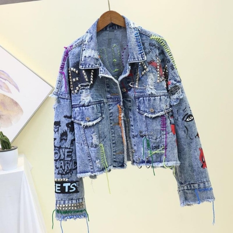 Trendy Graffiti Casual Denim S - Street Fashion Graffiti ulasan dan harga