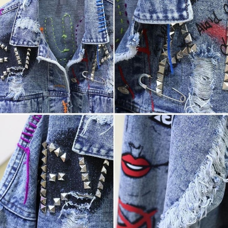 Trendy Graffiti Casual Denim S - Street Fashion Graffiti ulasan dan harga