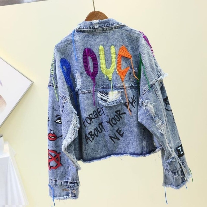 Trendy Graffiti Casual Denim S - Street Fashion Graffiti ulasan dan harga