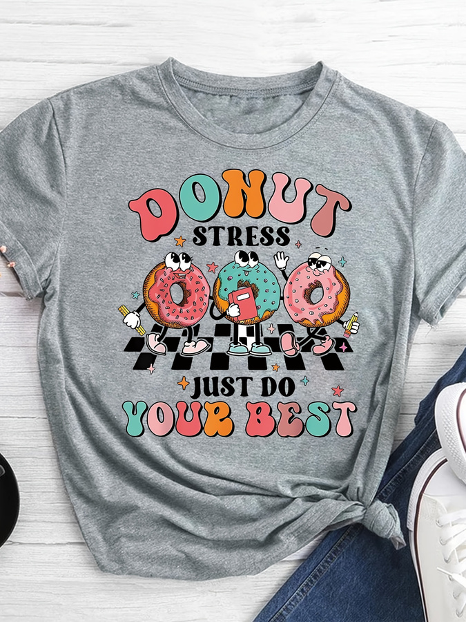 Cartoon Donut Print T-shirt, S - Italy Fashion Street ulasan dan harga