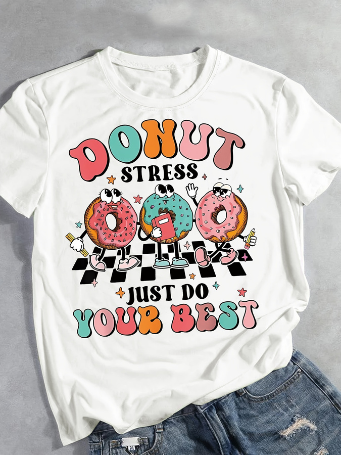 Cartoon Donut Print T-shirt, S - Italy Fashion Street ulasan dan harga