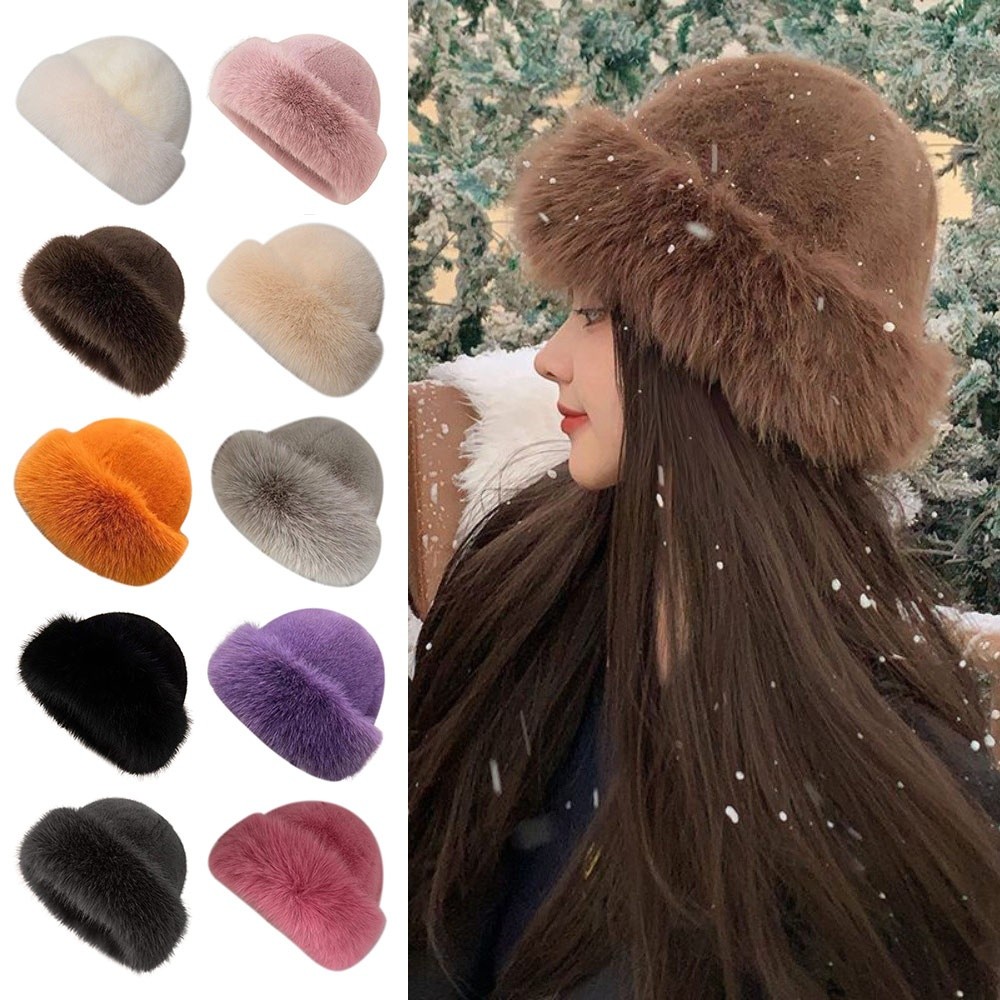 New Fluffy Fur Winter Hat Soli - Bucket Hat Embroidered ulasan dan harga