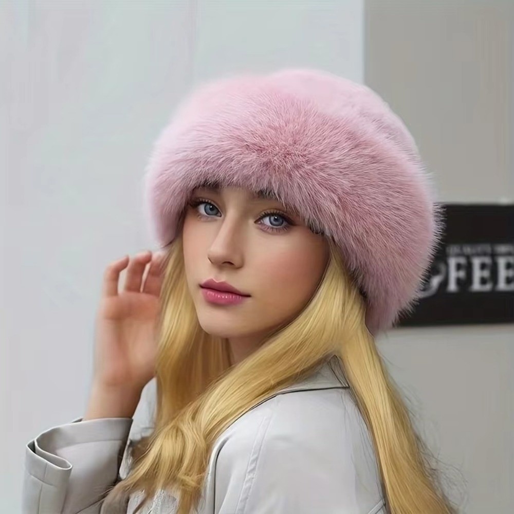 New Fluffy Fur Winter Hat Soli - Bucket Hat Embroidered ulasan dan harga