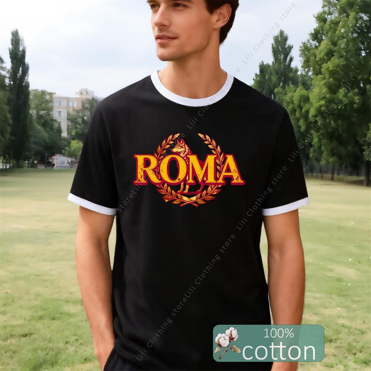 ROMA Letter Graphic Print Men' - Street Fashion Roma ulasan dan harga