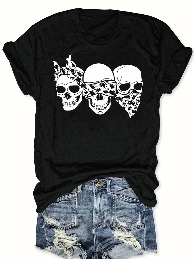 Happy Cartoon Skull T-Shirt, L - Italy Fashion Street ulasan dan harga