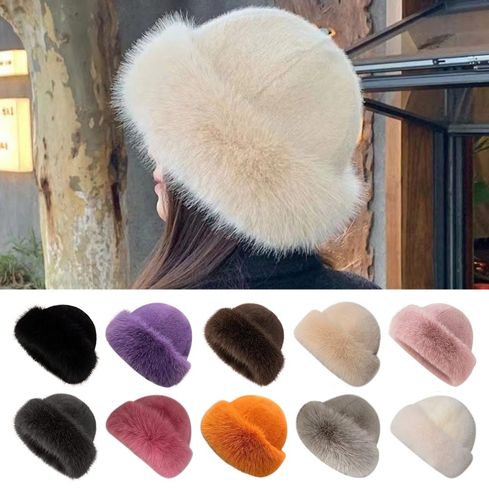 Fashion Headwear Fluffy Fur Wi - Bucket Hat Embroidered ulasan dan harga