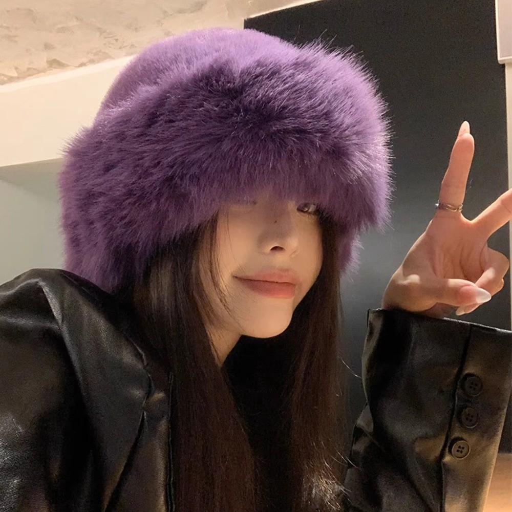 Fashion Headwear Fluffy Fur Wi - Bucket Hat Embroidered ulasan dan harga