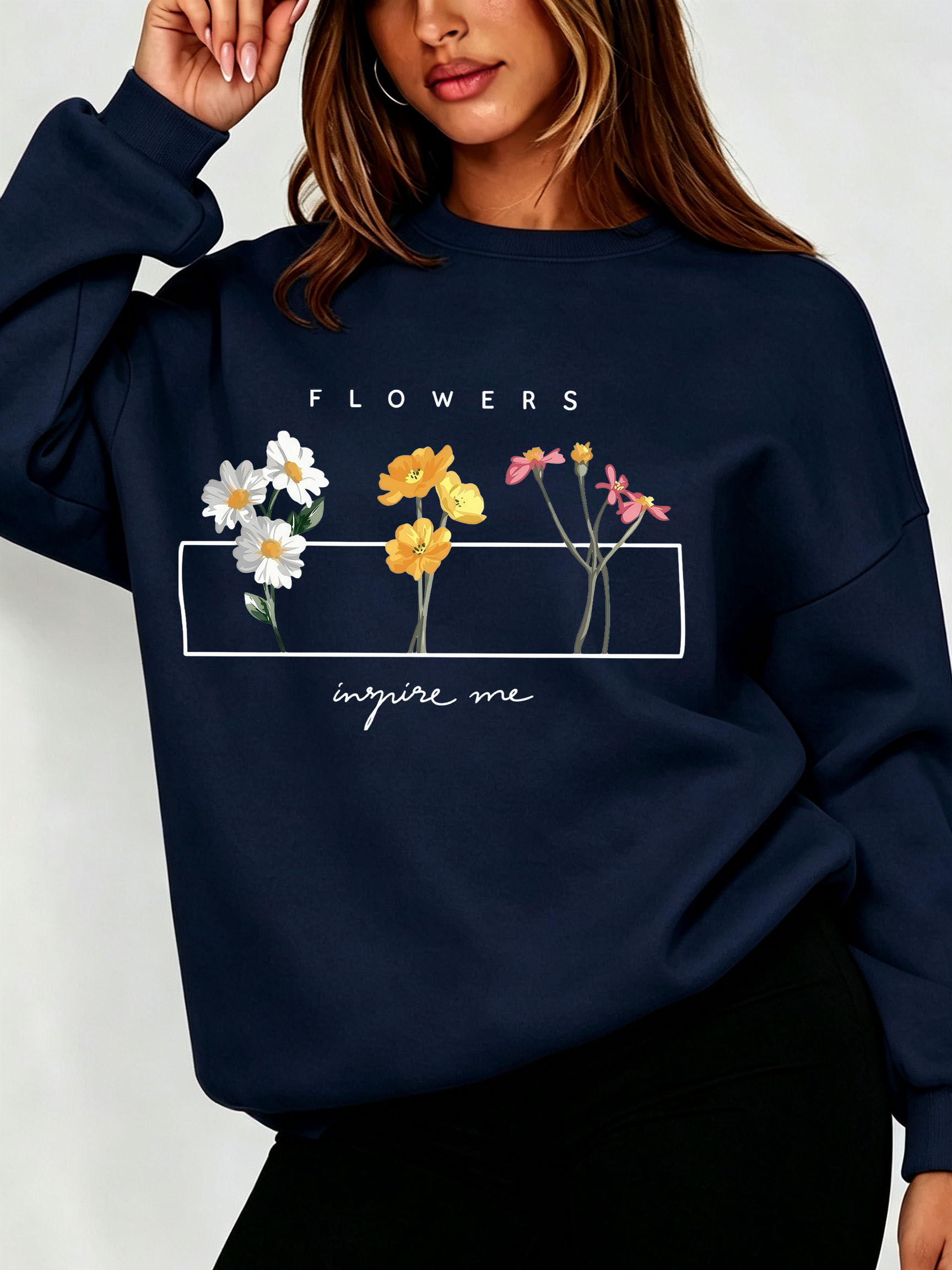 Women Daisy Floral Sweatshirt  - Oversized Crewneck Fleece ulasan dan harga