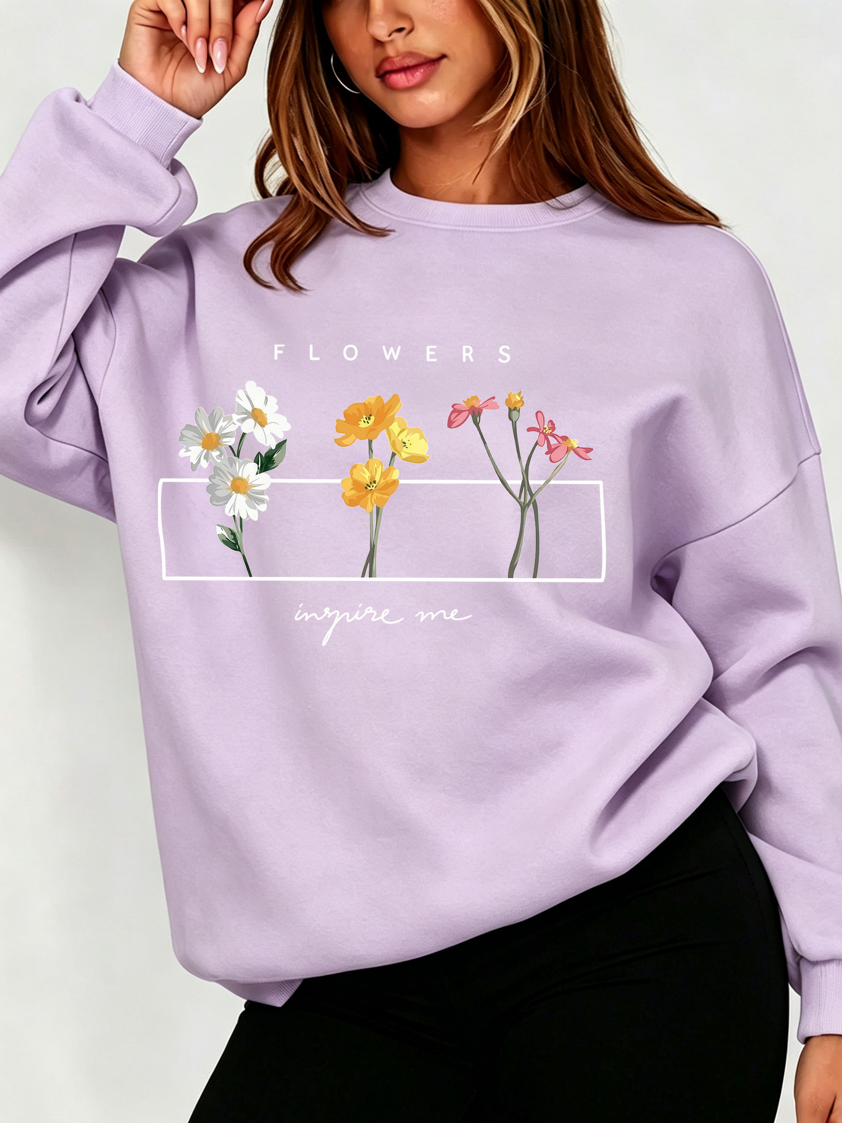 Women Daisy Floral Sweatshirt  - Oversized Crewneck Fleece ulasan dan harga