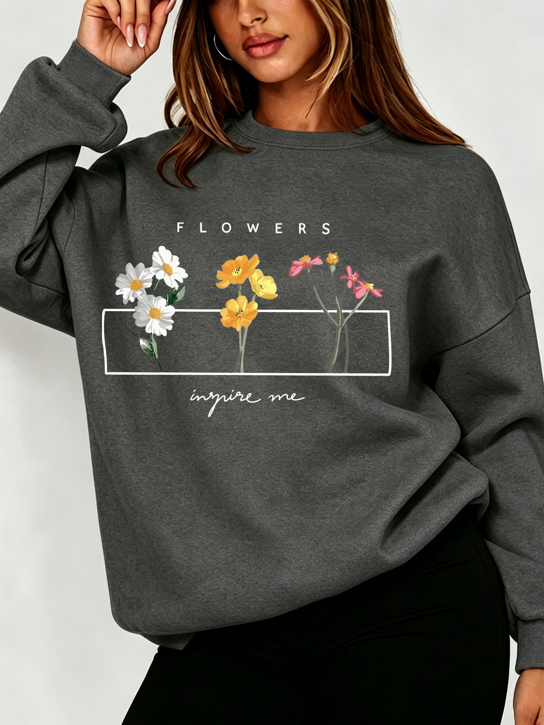 Women Daisy Floral Sweatshirt  - Oversized Crewneck Fleece ulasan dan harga
