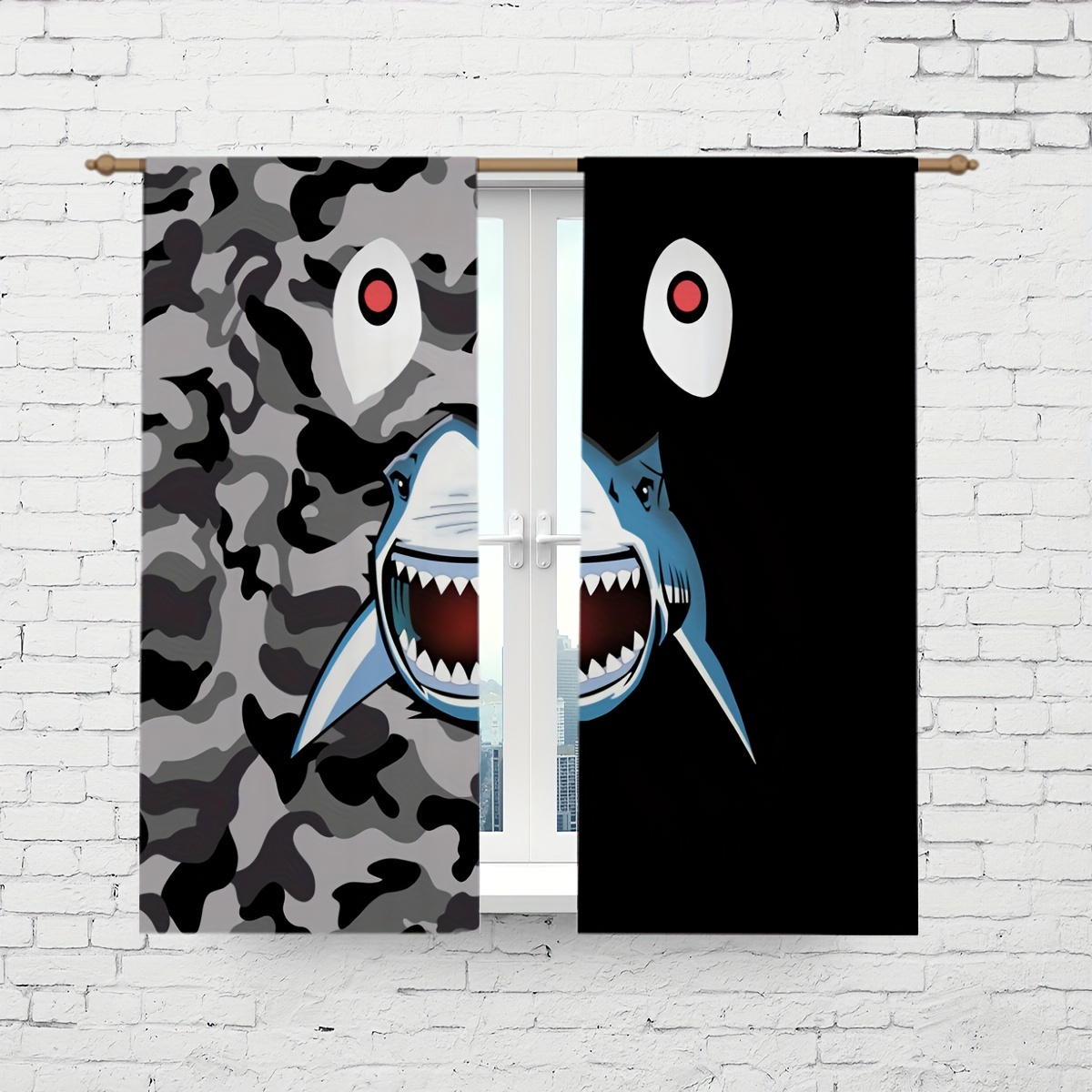 Camo and Shark Pattern Curtain - Camo Pattern Set ulasan dan harga