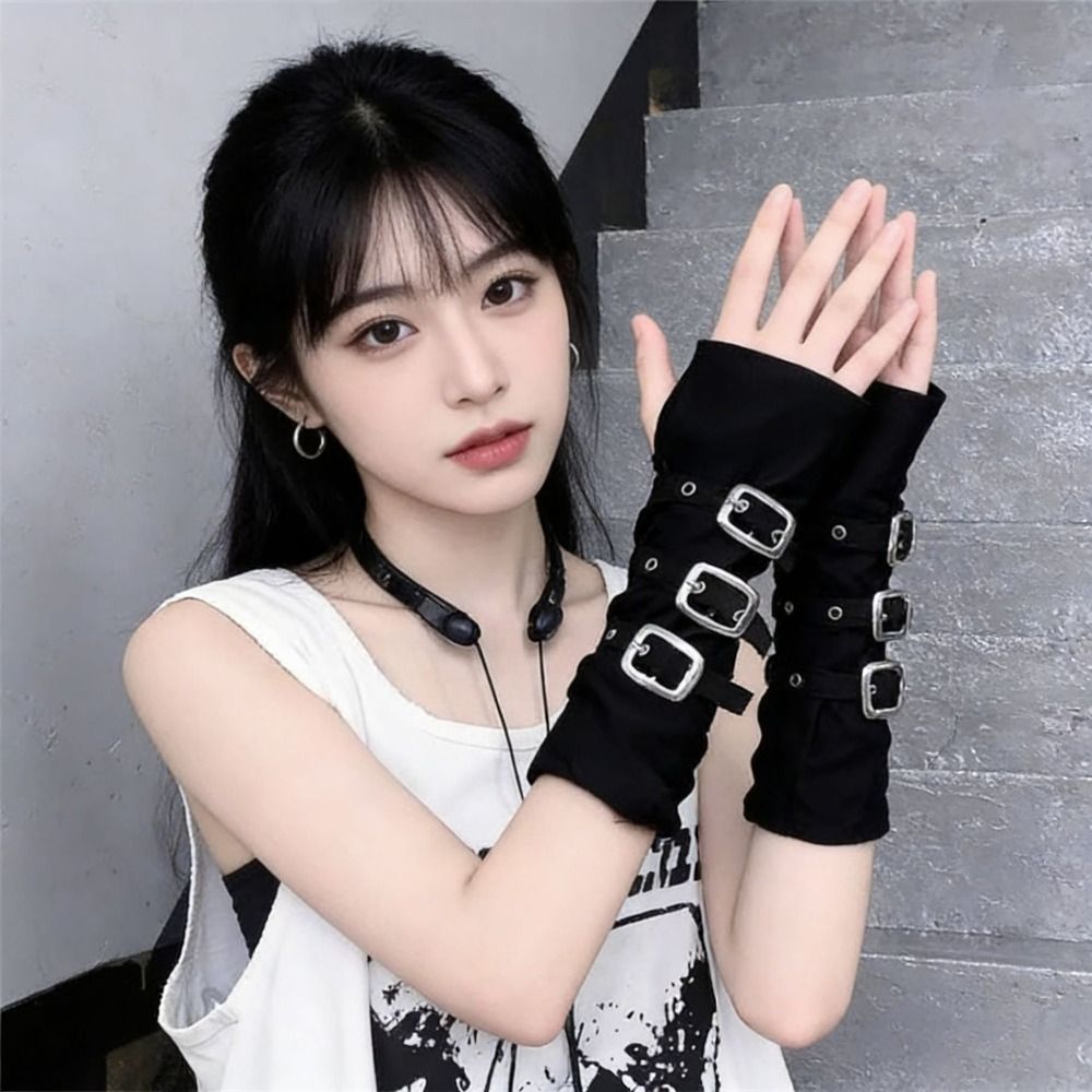 Y2K Black Fingerless Gloves Bu - Street Fashion Gloves ulasan dan harga