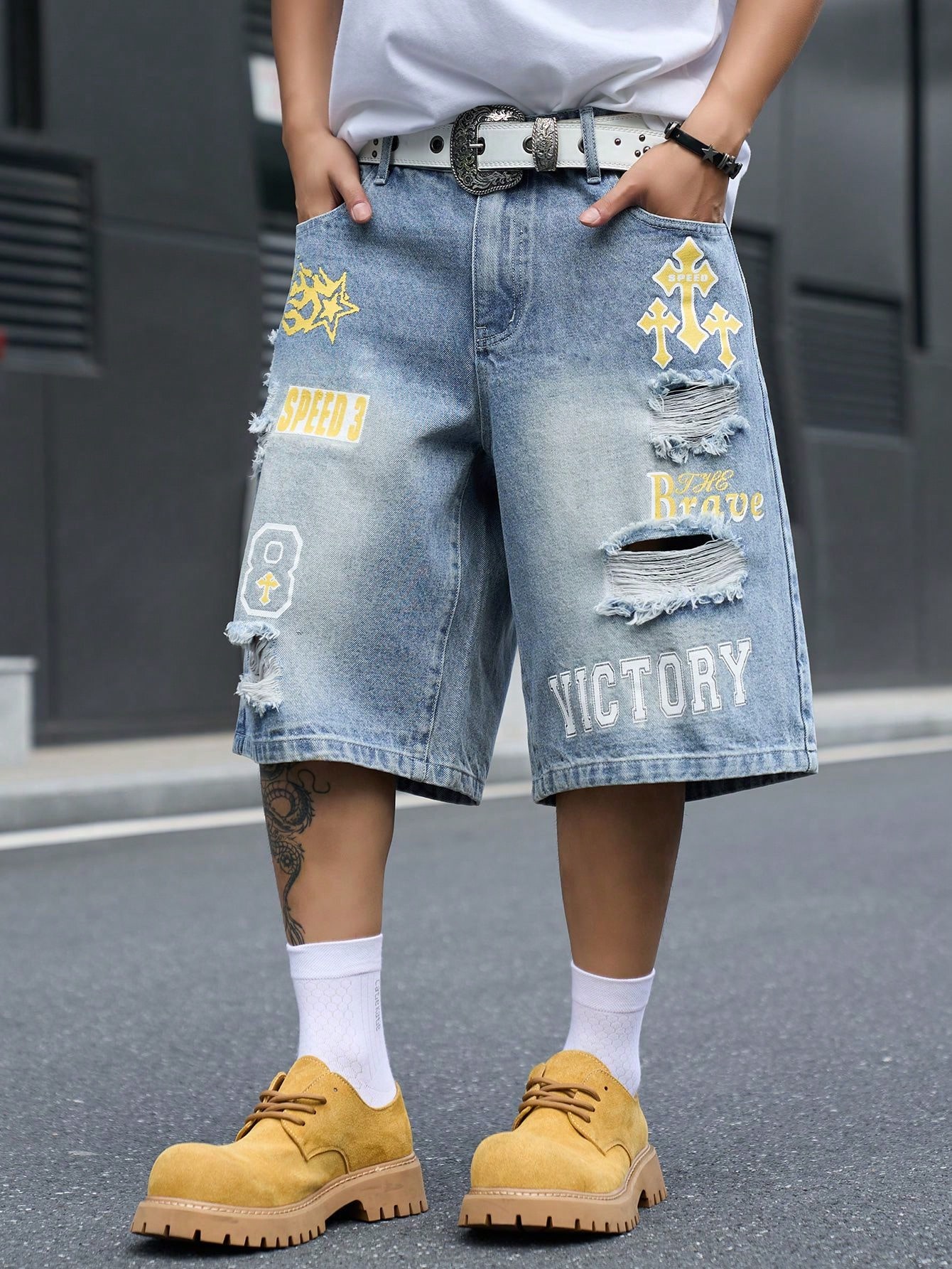 Men's Loose Fit Denim Bermuda  - Street Fashion Types ulasan dan harga