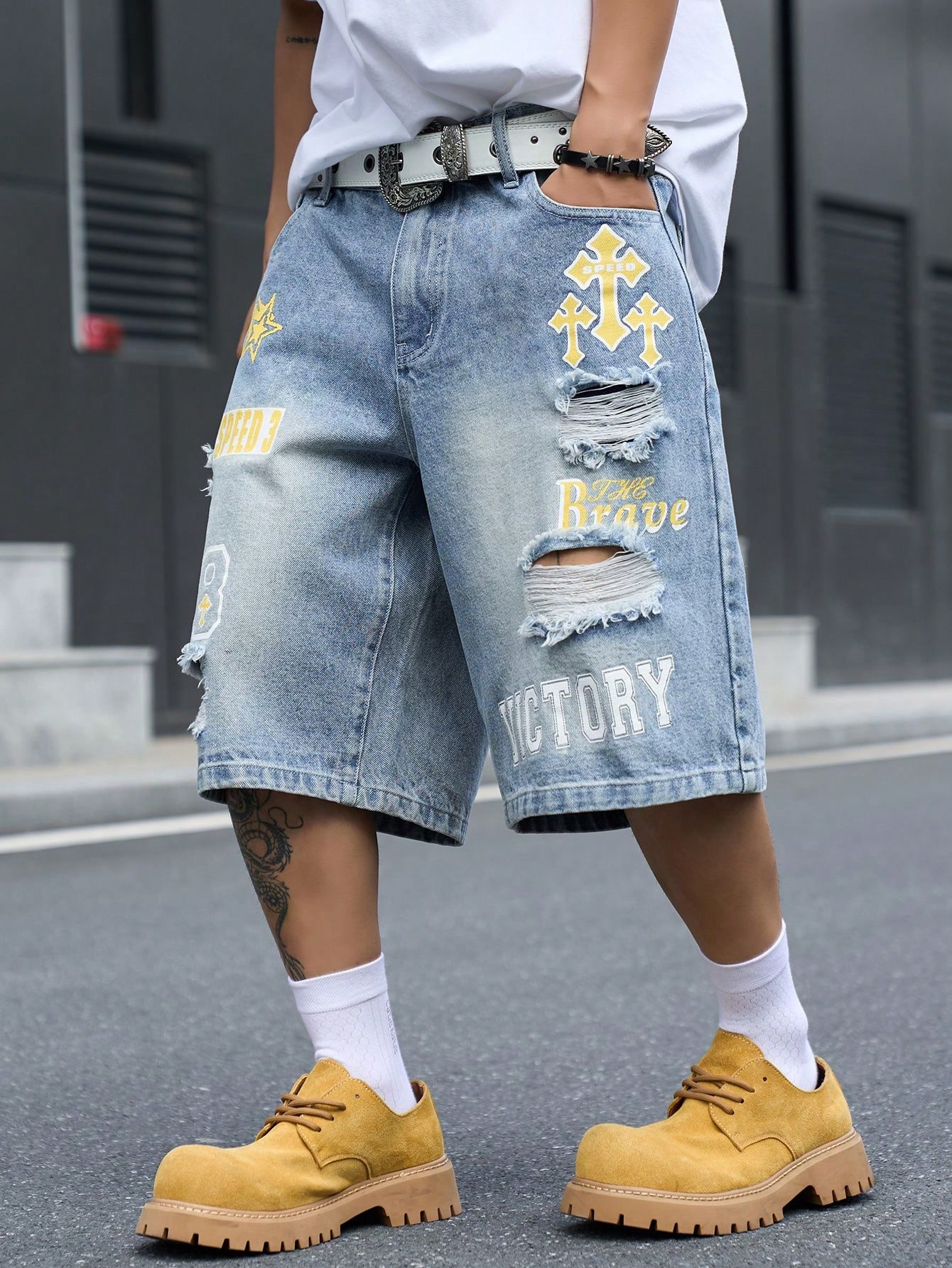 Men's Loose Fit Denim Bermuda  - Street Fashion Types ulasan dan harga